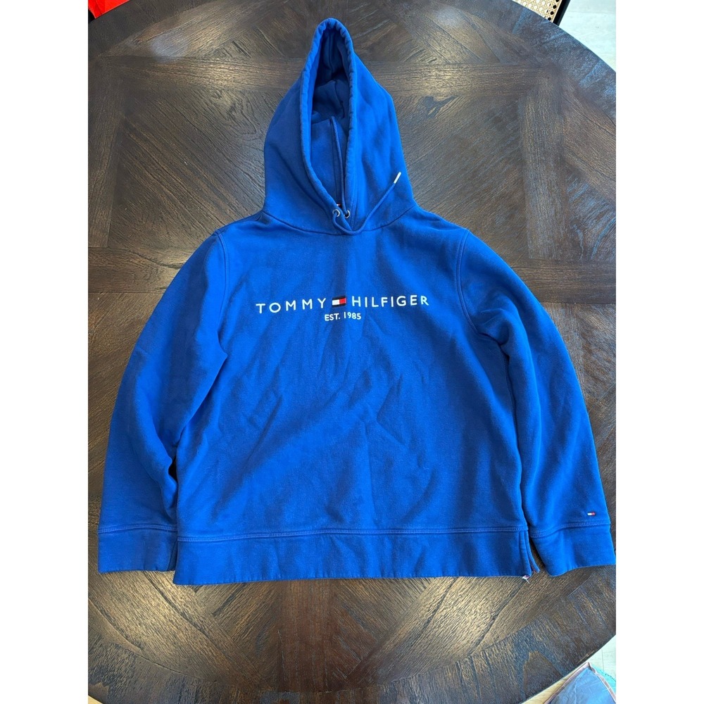 NWOT Men's Tommy Hilfiger Spellout Hoodie Sweatshirt Sweater Blue Sz Large Men's
